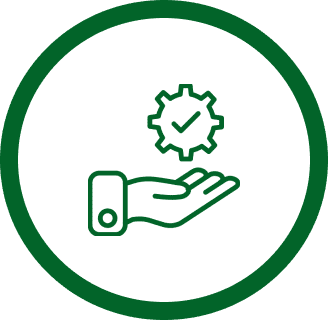 Hand holding gear icon with checkmark