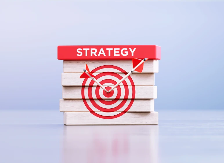 Strategy target with arrow and blocks